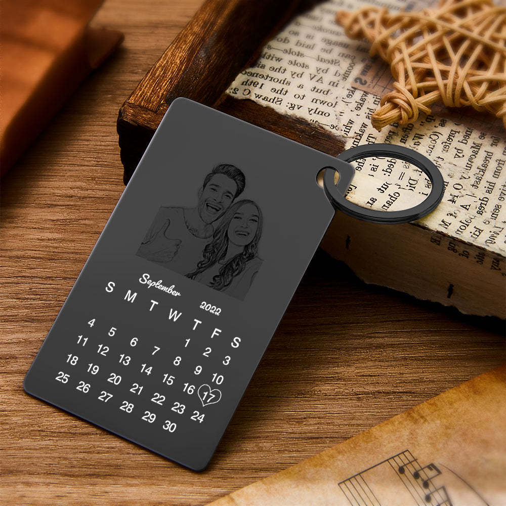 Custom Photo Engraved Keychain Calendar Keychain Personalized Keychain Wedding Anniversary Gift - yournamenecklaceau