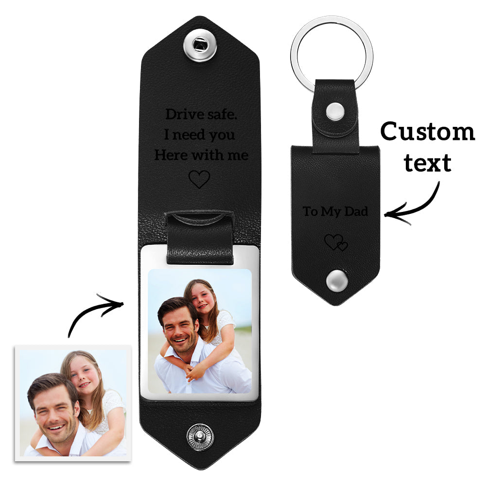 Personalized Leather Photo Keychains Custom Engraved Text Commemorative Keychain Father's Day Gifts