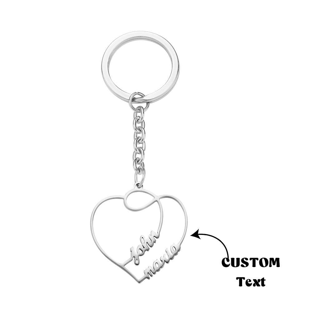 Personalized Two Names Double Heart Keychain Custom Letters Metal Key Ring for Couples - yournamenecklaceau