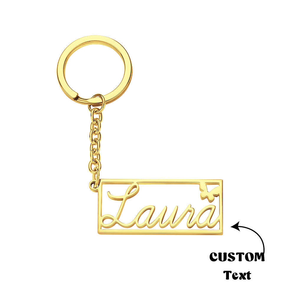 Personalized Name Rectangle Border Keychain Custom Text Stainless Steel  Key Holder Creative Gifts for Him - yournamenecklaceau