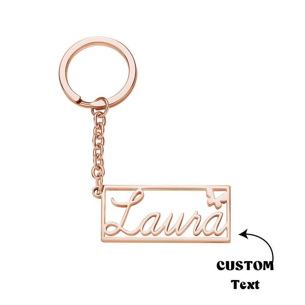 Personalized Name Rectangle Border Keychain Custom Text Stainless Steel  Key Holder Creative Gifts for Him - yournamenecklaceau