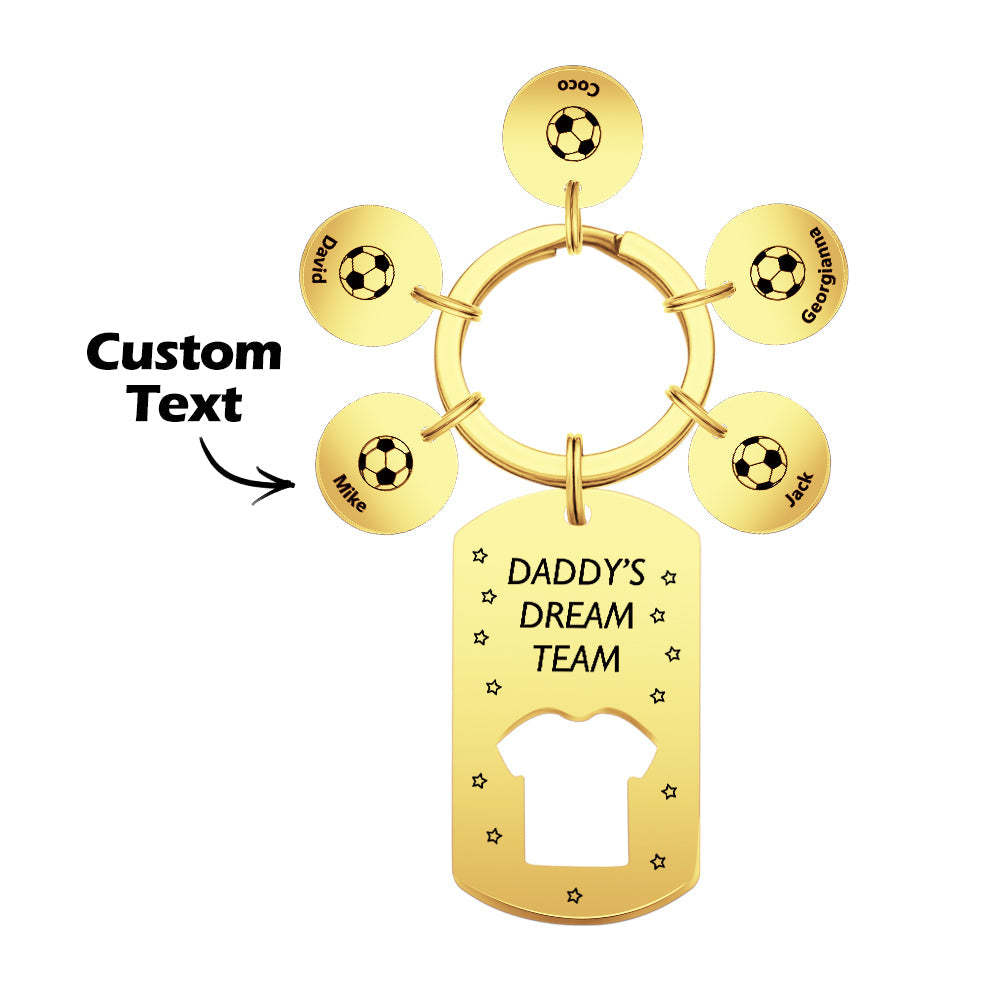 Personalized Engraved Football Daddy' Dream Team Keychain with Children's Names Key Ring Father's Day Gifts - yournamenecklaceau