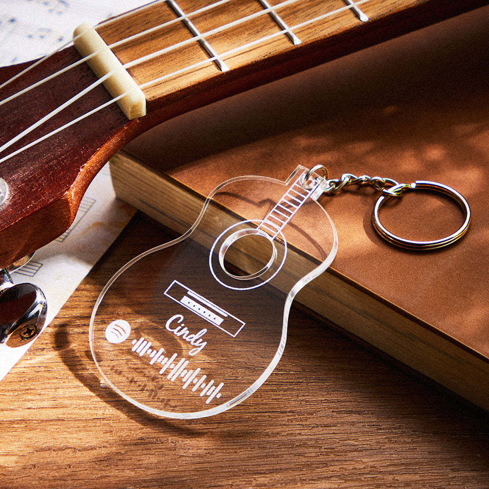 Personalized Guitar Shaped Spotify Music Keychain Engraved Scannable Code Key Ring for Music Lovers - yournamenecklaceau