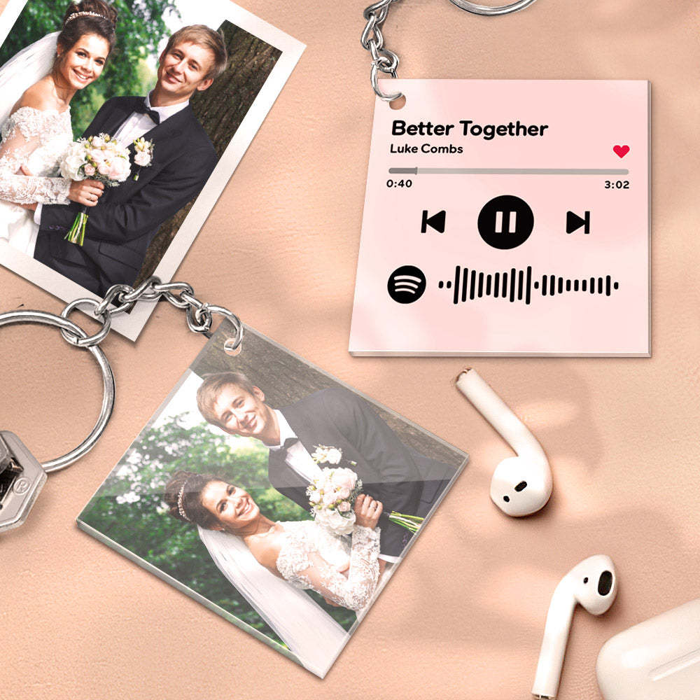 Custom Double Sided Acrylic Spotify Keychain Personalized Photo Scannable Keychain Birthday Christmas Gift for Lover - yournamenecklaceau