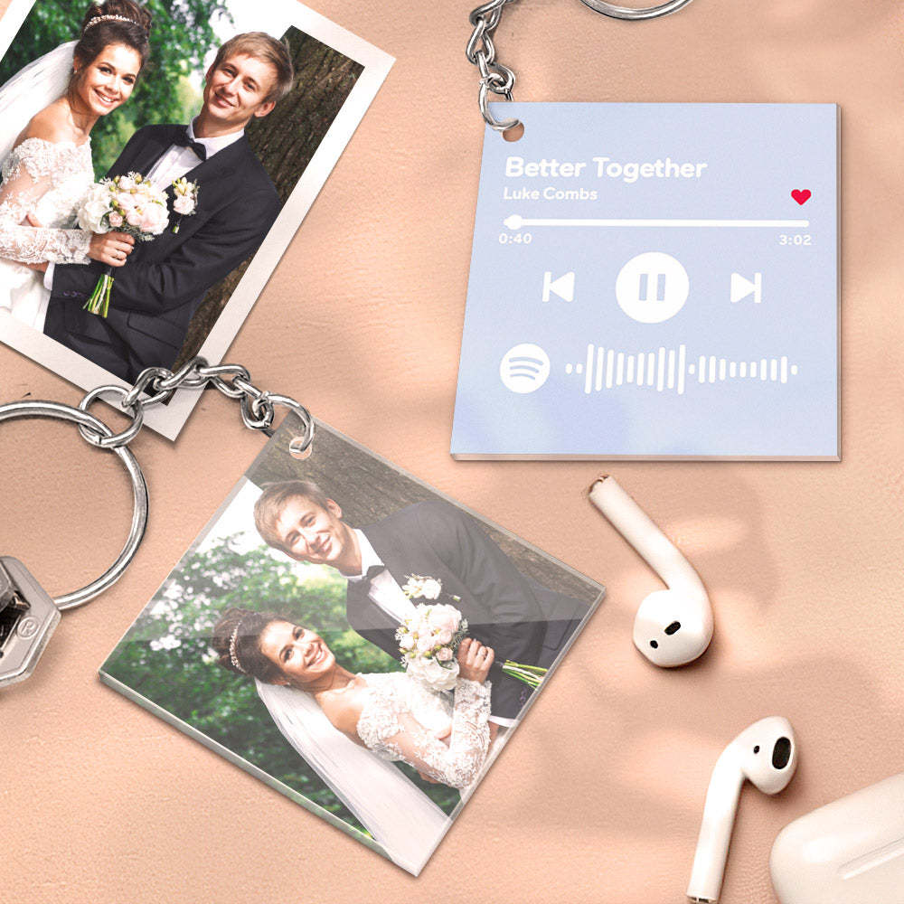 Custom Double Sided Acrylic Spotify Keychain Personalized Photo Scannable Keychain Birthday Christmas Gift for Lover - yournamenecklaceau