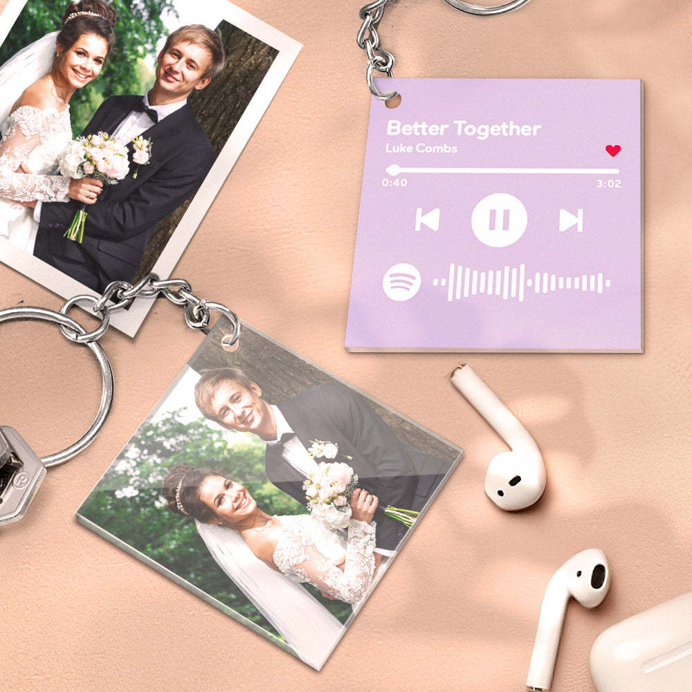 Custom Double Sided Acrylic Spotify Keychain Personalized Photo Scannable Keychain Birthday Christmas Gift for Lover - yournamenecklaceau
