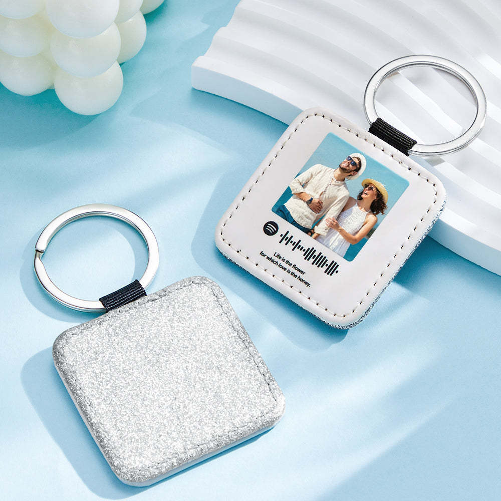 Custom Keychains Scannable Spotify Code Leather Sequins Gifts - yournamenecklaceau