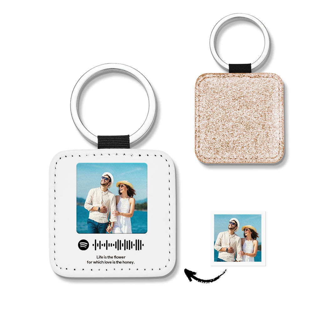 Custom Keychains Scannable Spotify Code Leather Sequins Gifts - yournamenecklaceau