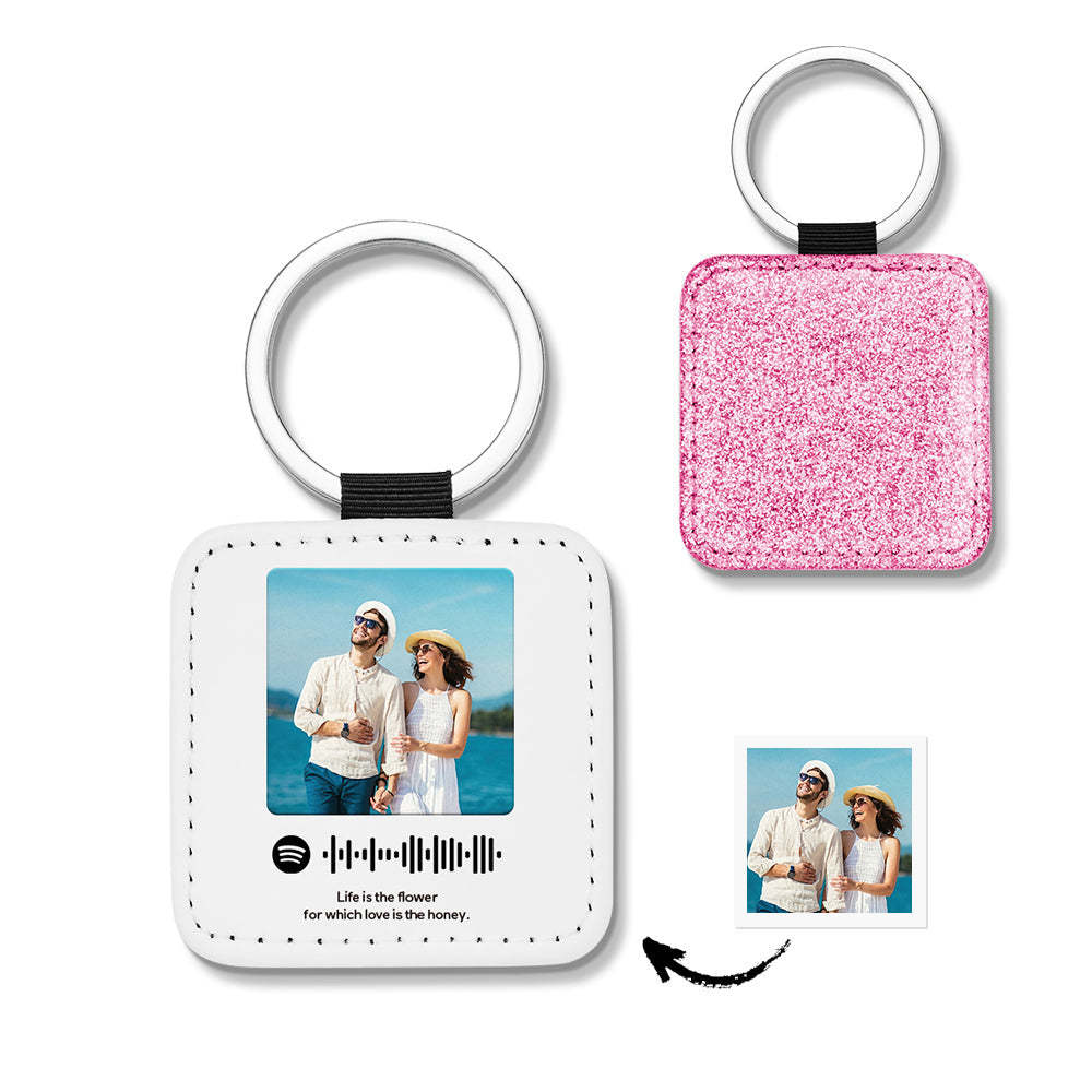 Custom Keychains Scannable Spotify Code Leather Sequins Gifts - yournamenecklaceau