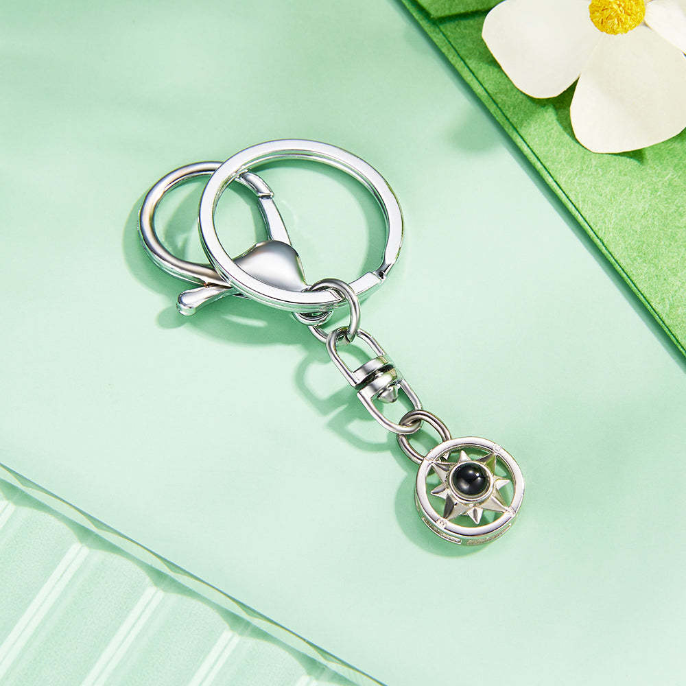 Custom Photo Projection Keychain Personalized Compass Projection Keychain Commemorative Gift - yournamenecklaceau