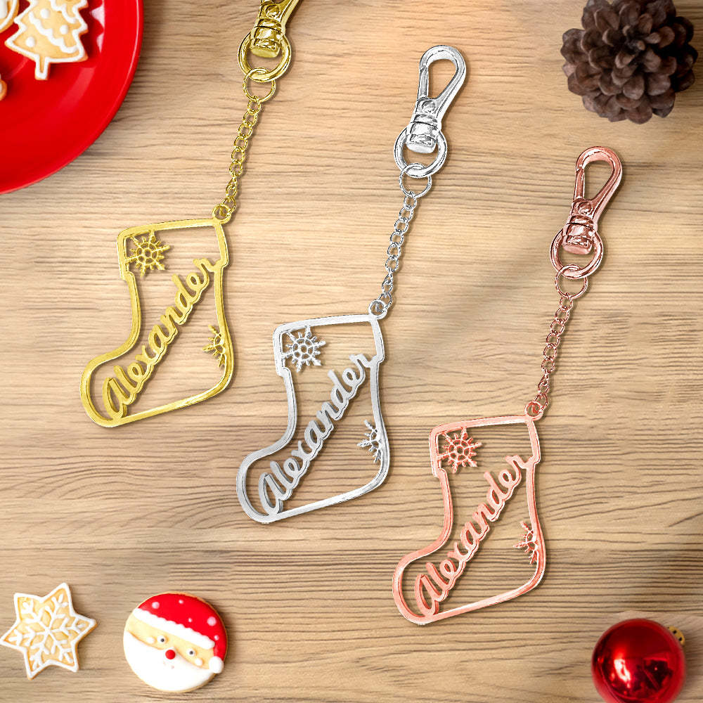 Personalized Christmas Socks Name Keychain Holiday Season Gift for Family Friends - yournamenecklaceau
