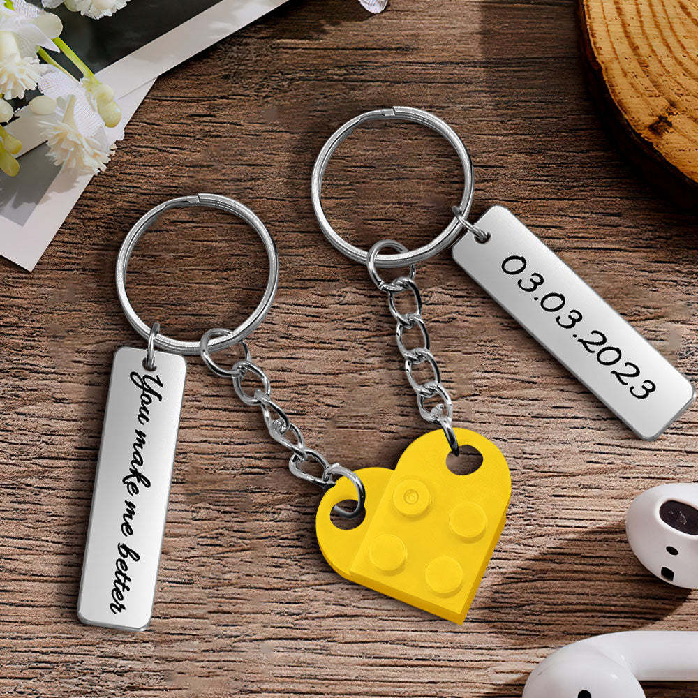 Personalized Text Matching Couples Love Heart Bricks Keychain for Couples - yournamenecklaceau
