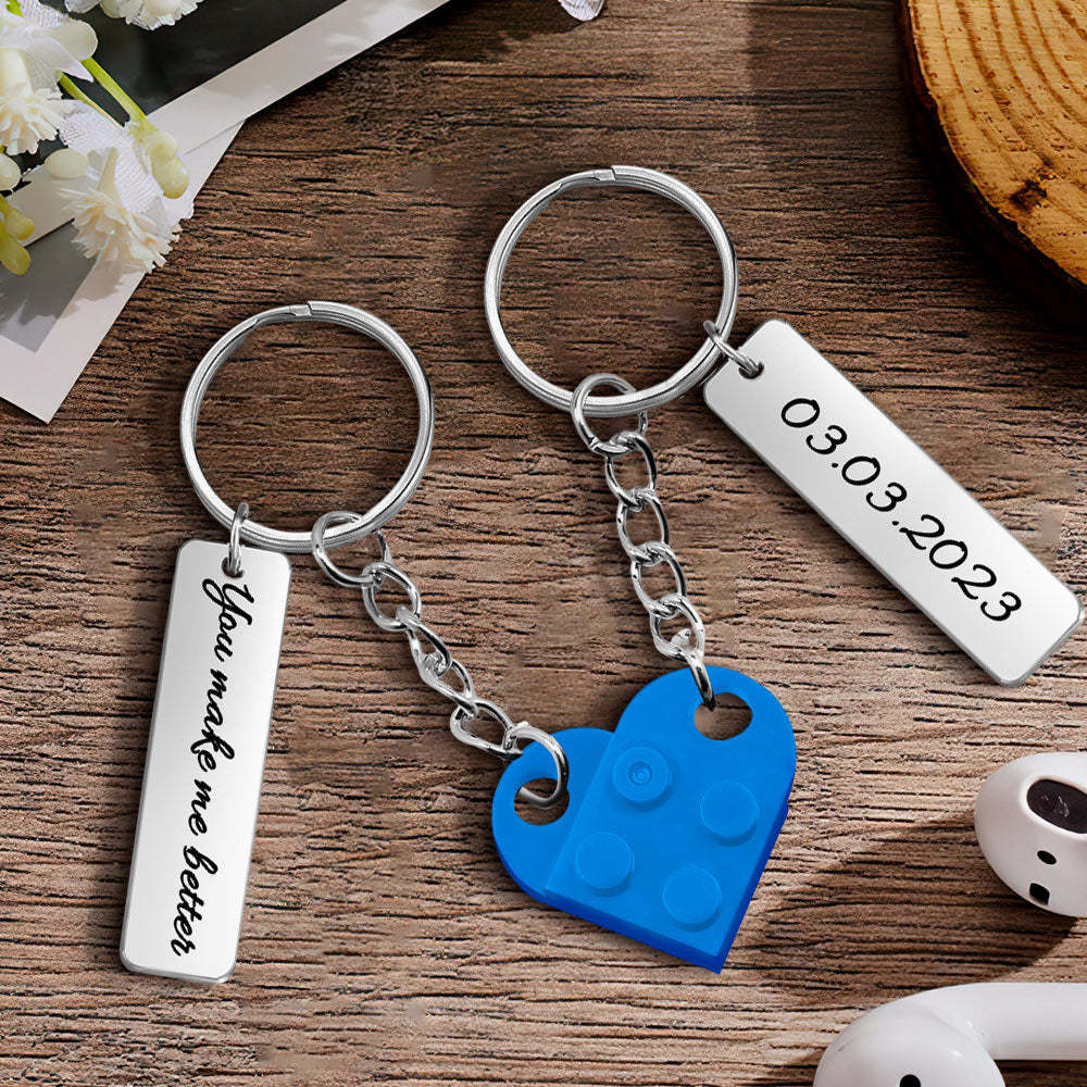 Personalized Text Matching Couples Love Heart Bricks Keychain for Couples - yournamenecklaceau