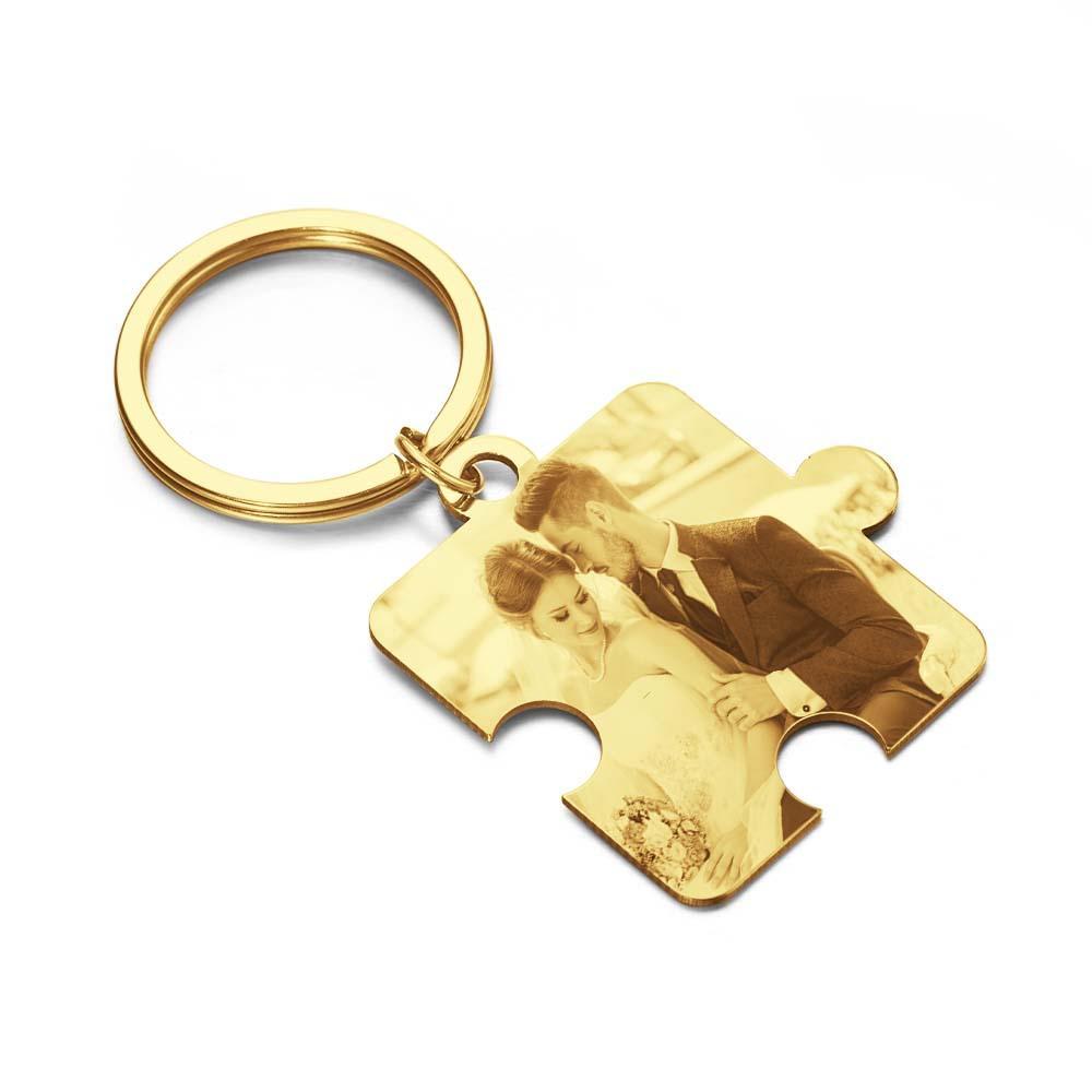Personalized Jigsaw Puzzle Piece Custom Photo Keychain Couple Anniversary Long Distance Gift - yournamenecklaceau