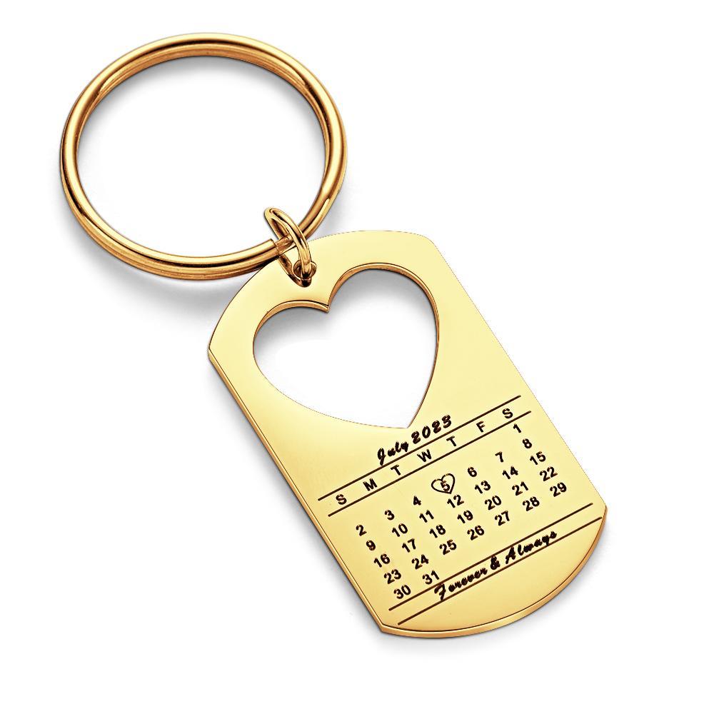 Anniversary Gift Unique Calendar Keychain Personalized Date Engraved for Husband Keychains Engagement Gift for Him - yournamenecklaceau