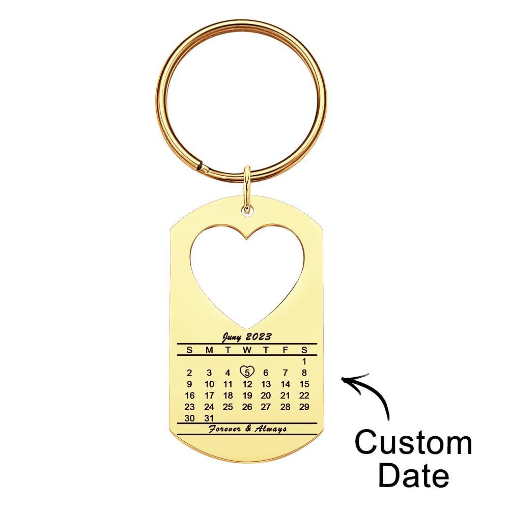 Anniversary Gift Unique Calendar Keychain Personalized Date Engraved for Husband Keychains Engagement Gift for Him - yournamenecklaceau
