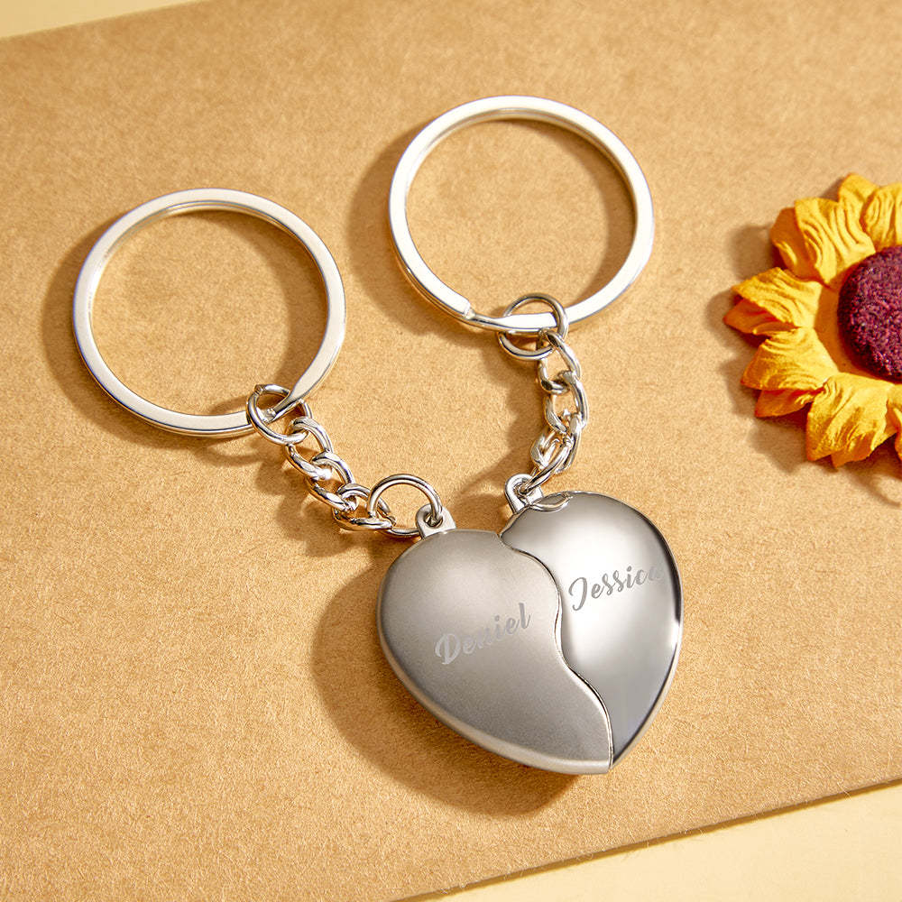 Split Heart Keyring Personalized Names Custom Valentines Day Gift for Couple - yournamenecklaceau