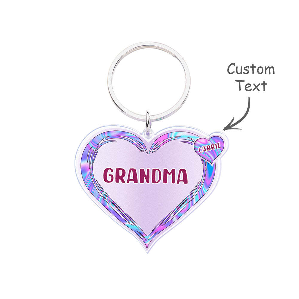 Grandma Mom Violet Heart Kids Mother's Day Personalized Acrylic Keychain - yournamenecklaceau