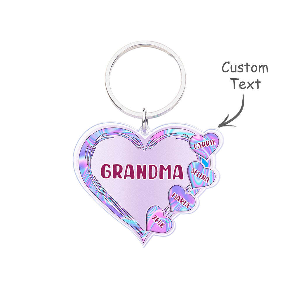 Grandma Mom Violet Heart Kids Mother's Day Personalized Acrylic Keychain - yournamenecklaceau