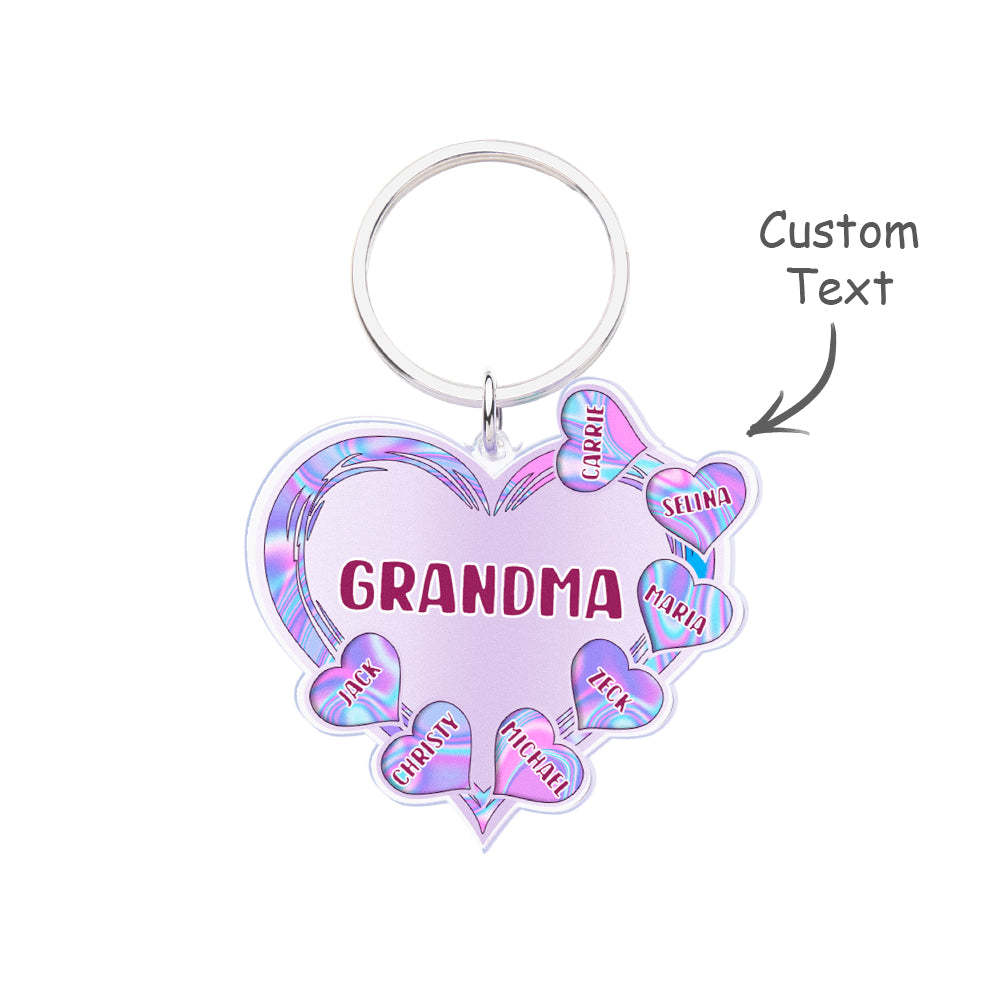 Grandma Mom Violet Heart Kids Mother's Day Personalized Acrylic Keychain - yournamenecklaceau