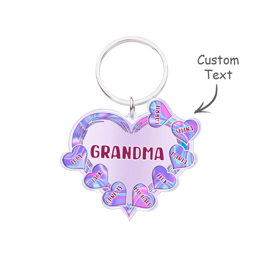 Grandma Mom Violet Heart Kids Mother's Day Personalized Acrylic Keychain - yournamenecklaceau