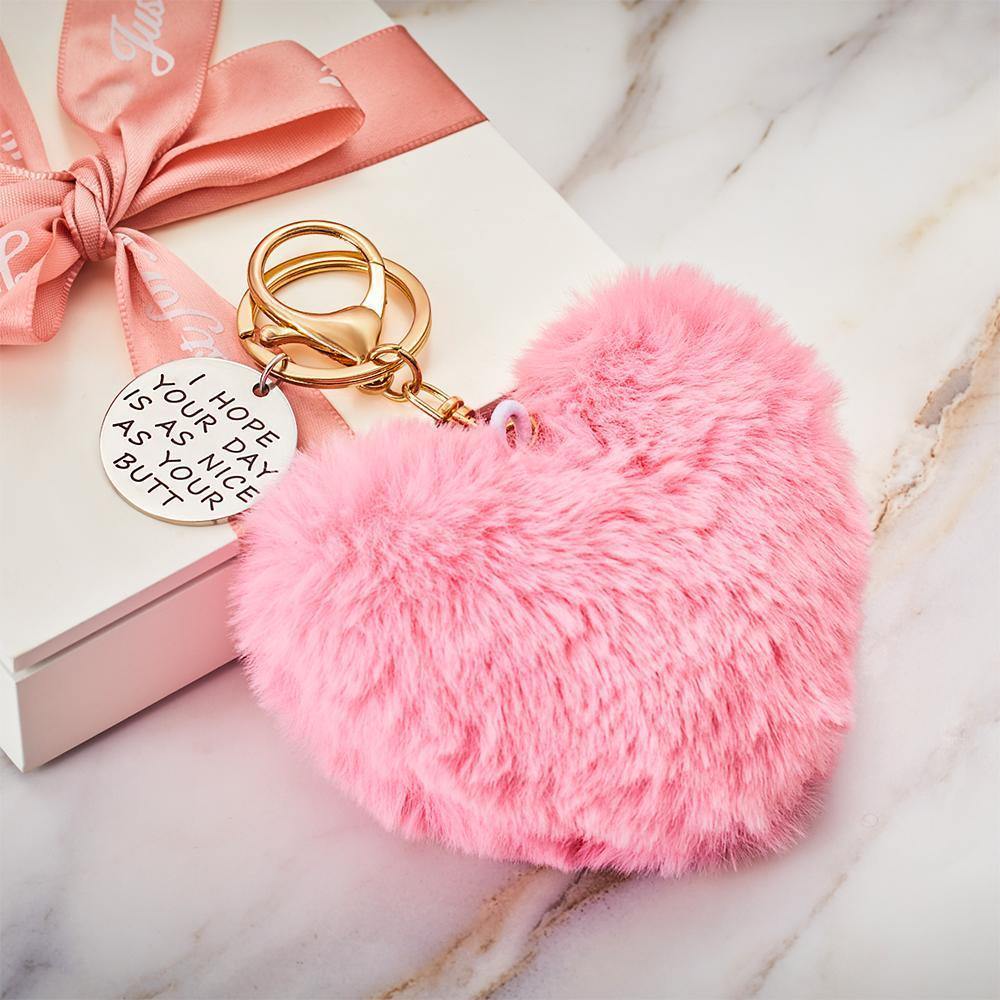 Furry And Funny Keyring for Girlfriend or Wife Pink ,Personalised Gift Idea for Wife - yournamenecklace
