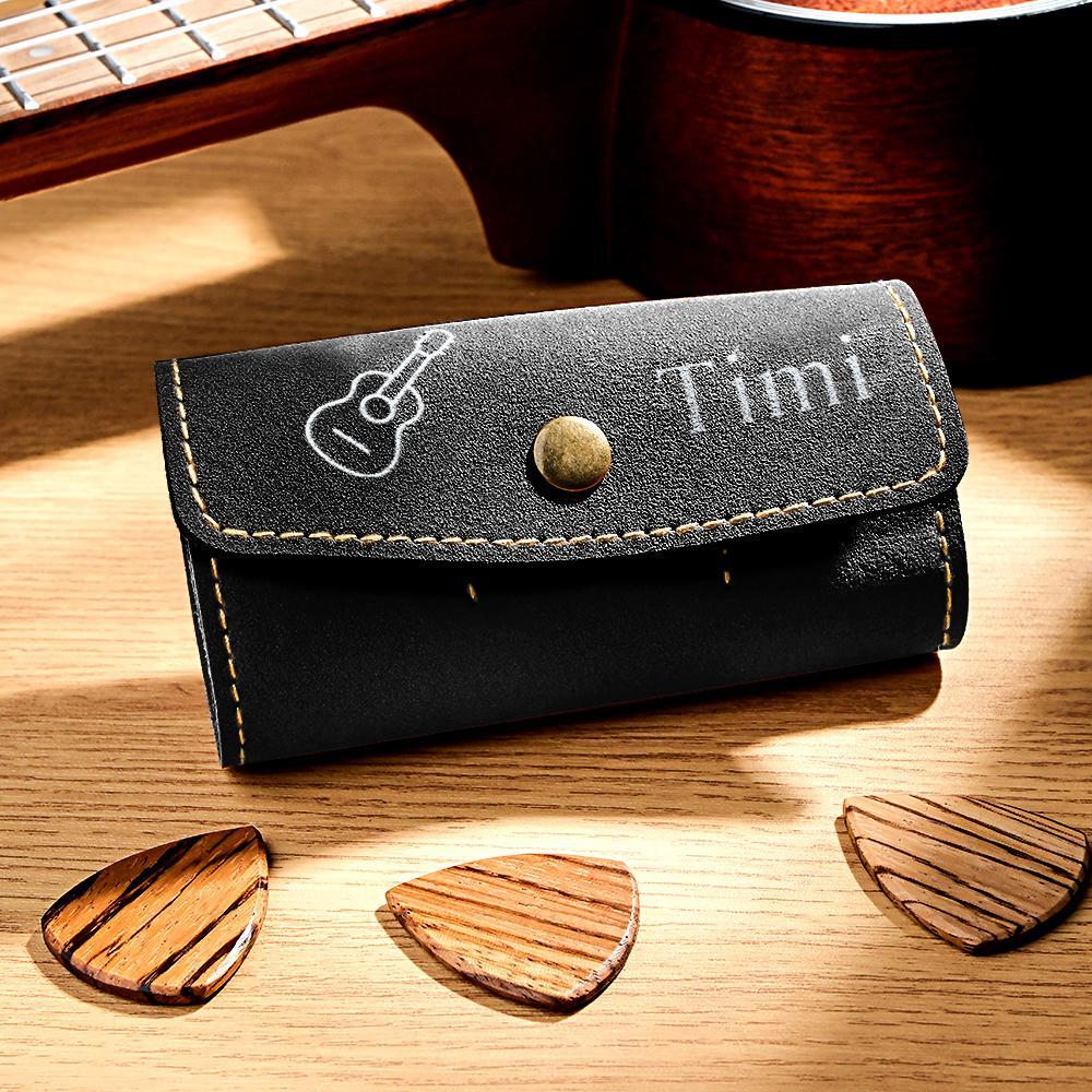 Custom Engraved Guitar Pick Holder Leather Storage Bag Gift for Guitarist - yournamenecklaceau