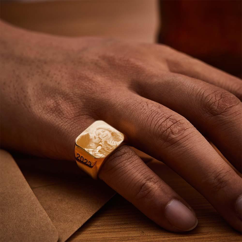 Personalized Photo Square Ring Custom Engraved Ring Gift For Men - yournamenecklaceau