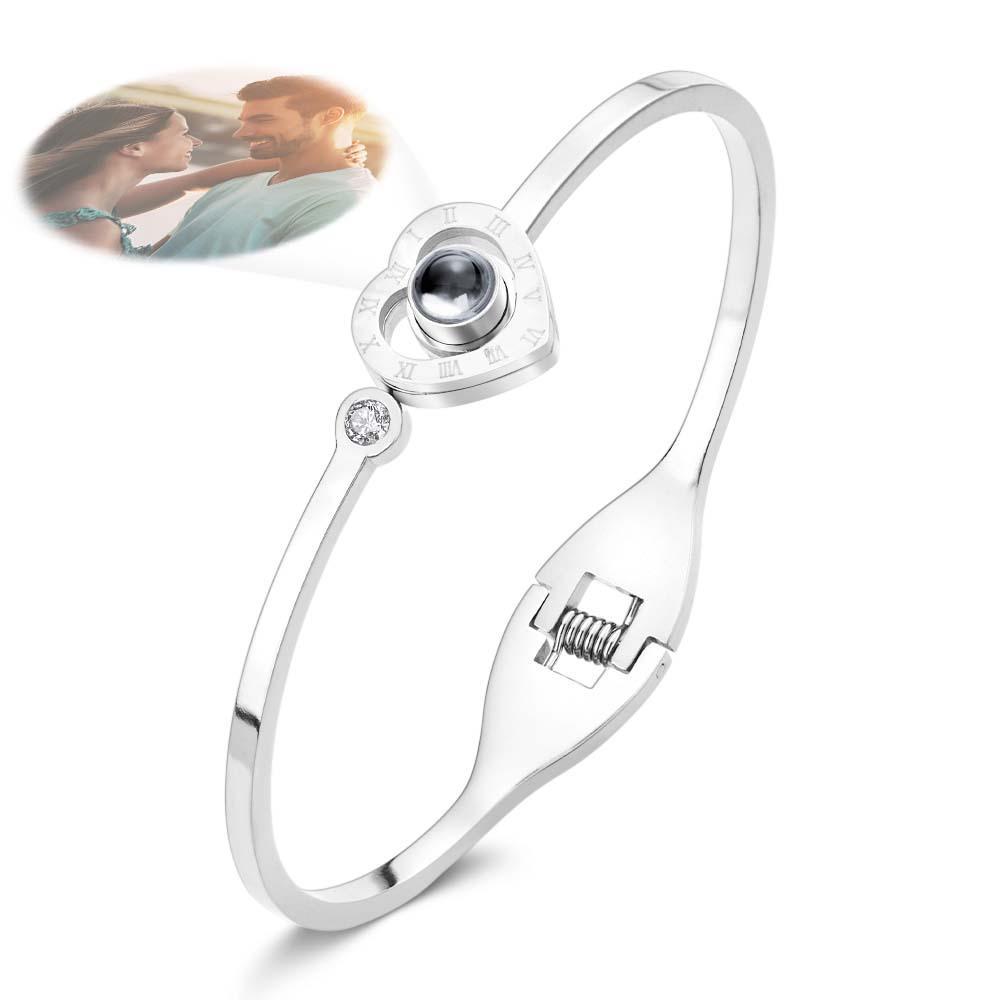 Personalized Photo Projection Heart-Shaped Bracelet Round Free Adjustment Bracelet for Her - yournamenecklaceau