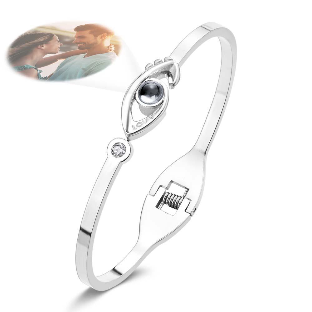 Personalized Photo Projection Devil Eye Bracelet Round Free Adjustment Bracelet for Her - yournamenecklaceau