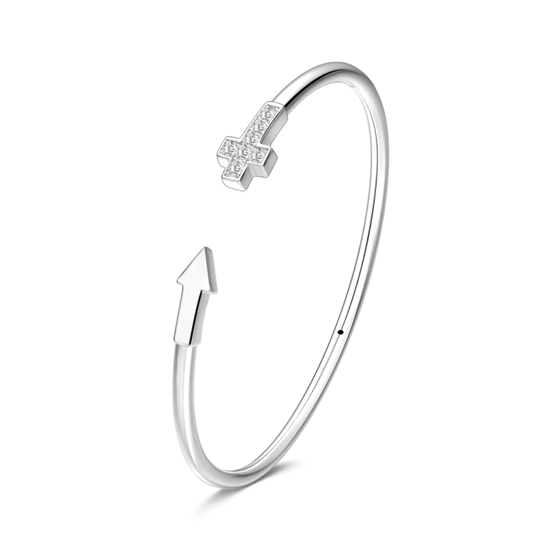 Cross Open Cuff Bangle with CZ Silver