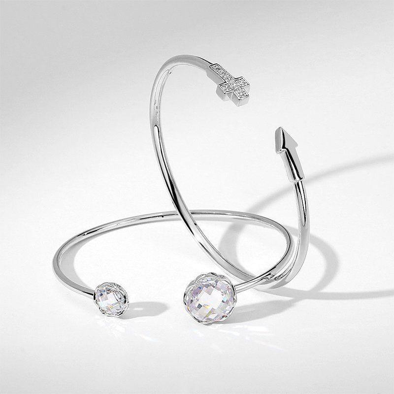 Cross Open Cuff Bangle with CZ Silver