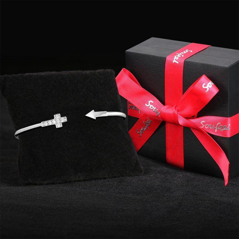 Cross Open Cuff Bangle with CZ Silver