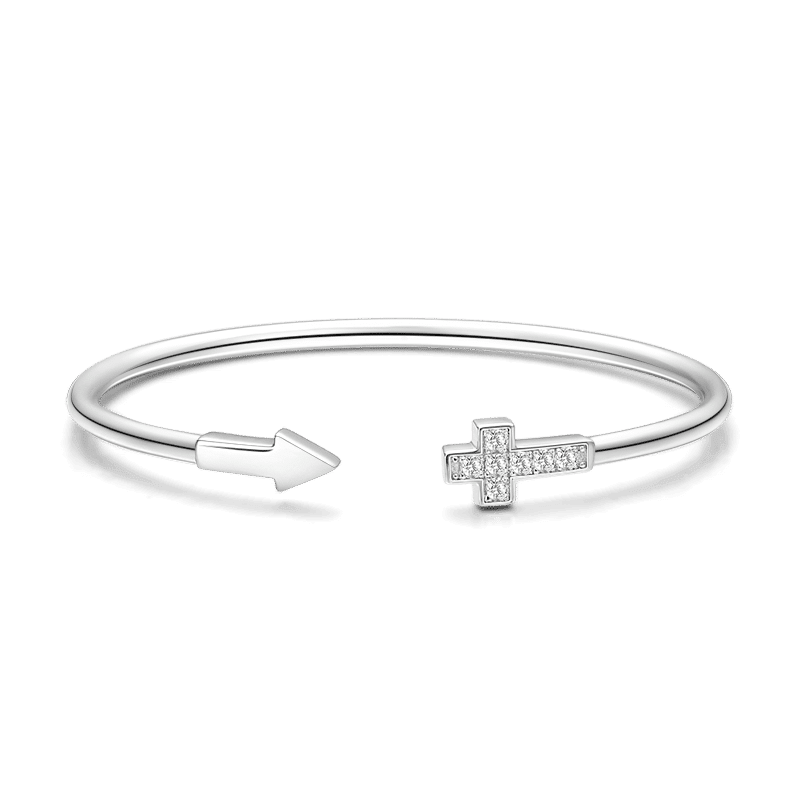 Cross Open Cuff Bangle with CZ Silver