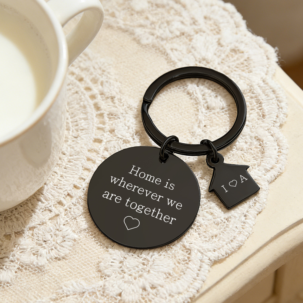 Personalized New Home Keychain Custom Couples Keyring Home is Wherever We Are Engraved Initial Keychain for Boyfriend Girlfriend