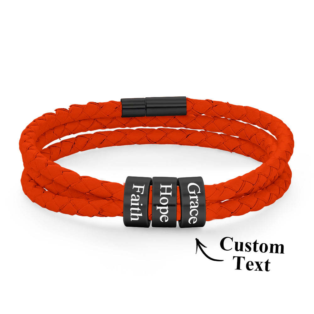 Men Braided Leather Bracelet with Small Custom Beads - yournamenecklaceau