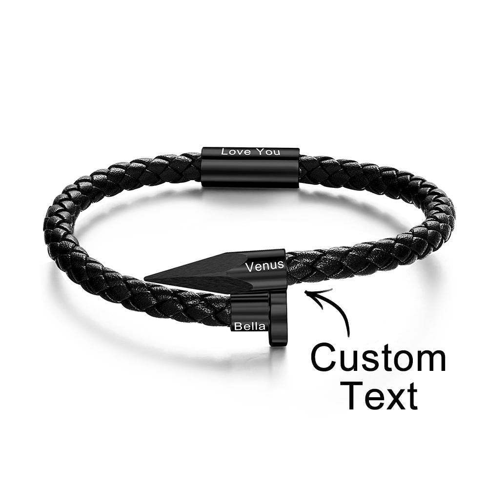 Engraved Leather Nail Bracelet Personalized Vintage Rope Bracelet Gifts For Him - yournamenecklaceau