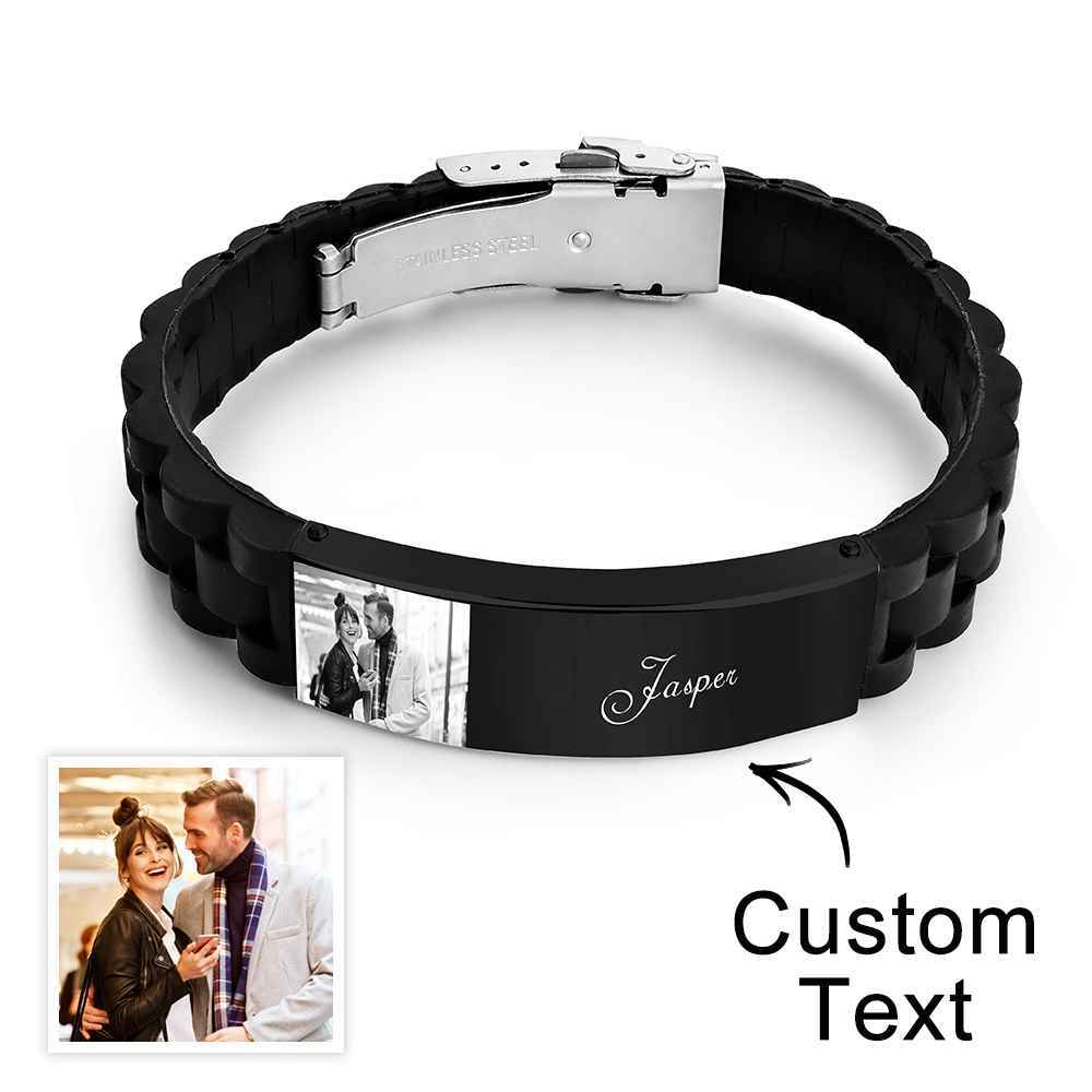 Custom Photo Silicone Bracelet Engraved Vintage Wide Bracelet For Men - yournamenecklaceau