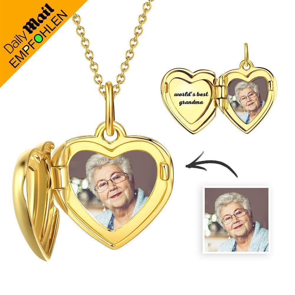Engraved Heart Photo Locket Necklace 14k Gold Plated - Daily Mail Recommended - yournamenecklace