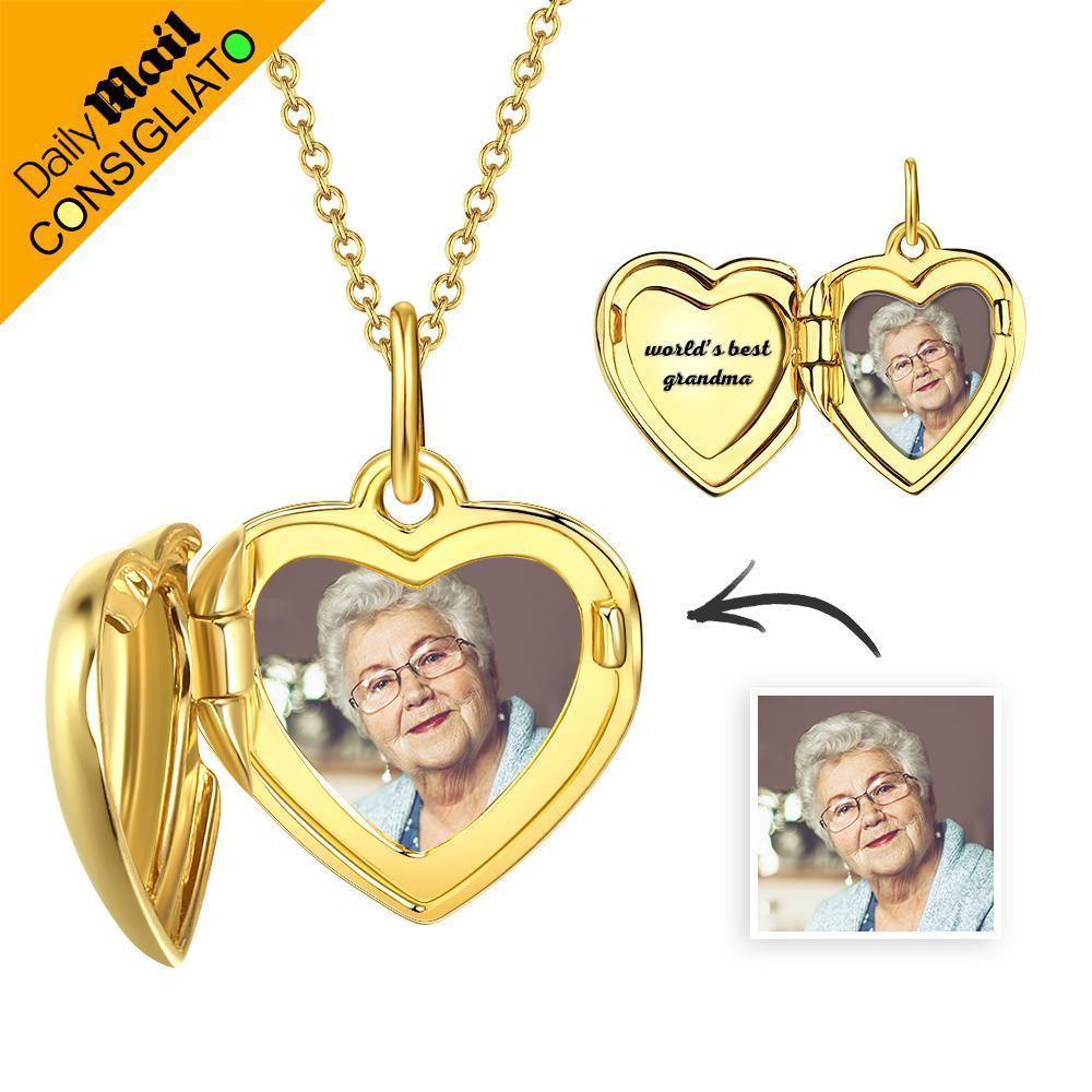 Engraved Heart Photo Locket Necklace 14k Gold Plated - Daily Mail Recommended - yournamenecklace