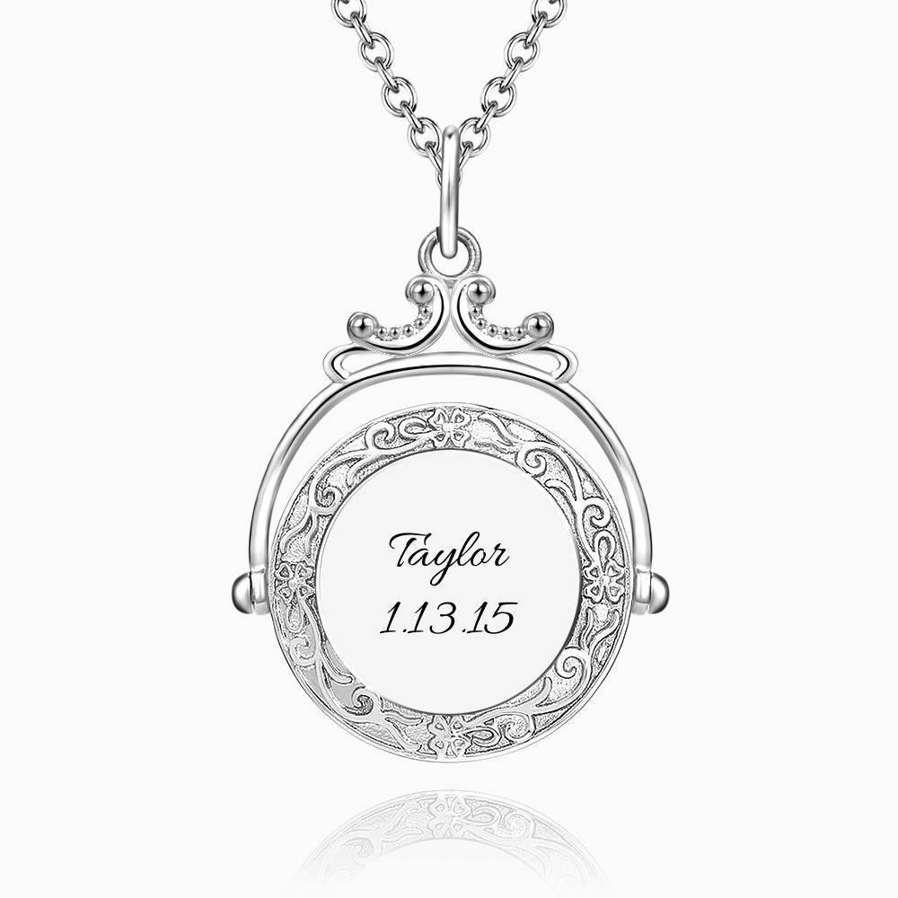 Vintage Embossed Mirror Photo Necklace Platinum Plated - yournamenecklace