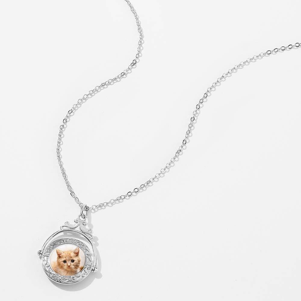 Vintage Embossed Mirror Photo Necklace Platinum Plated - yournamenecklace