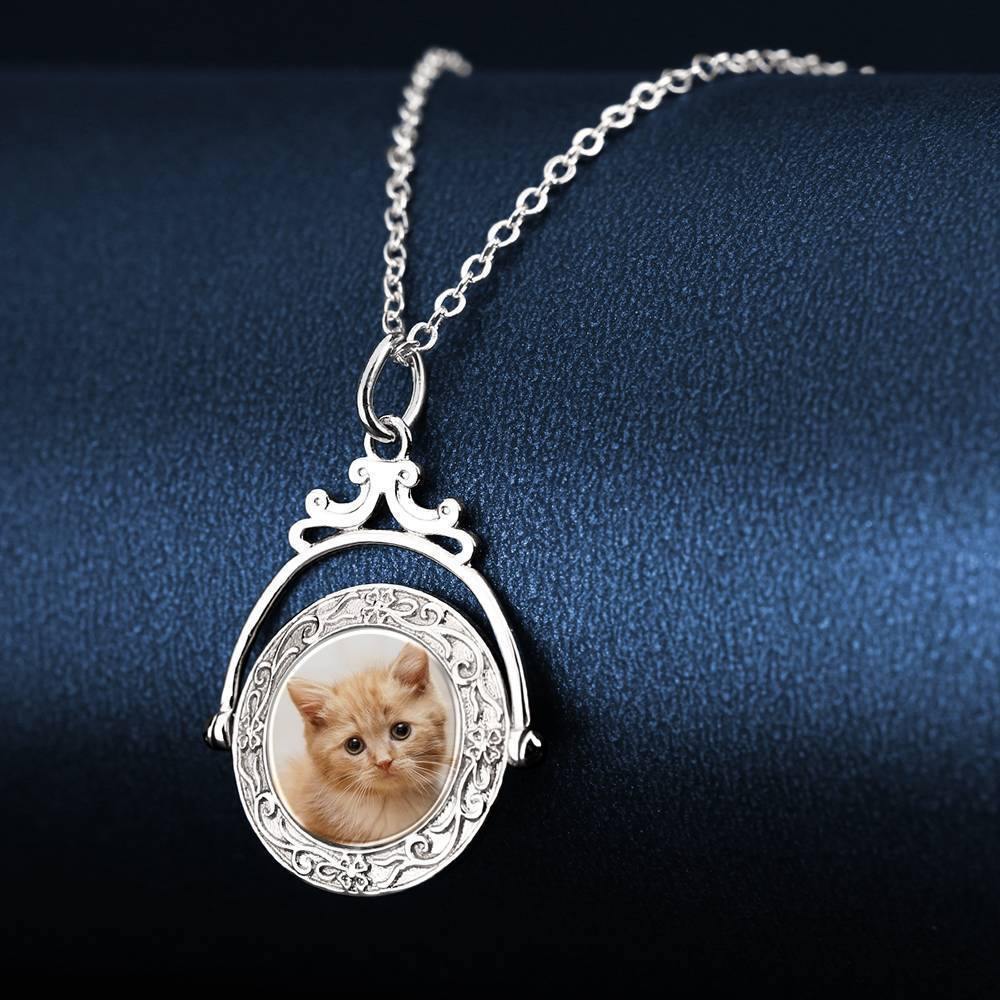 Vintage Embossed Mirror Photo Necklace Platinum Plated - yournamenecklace