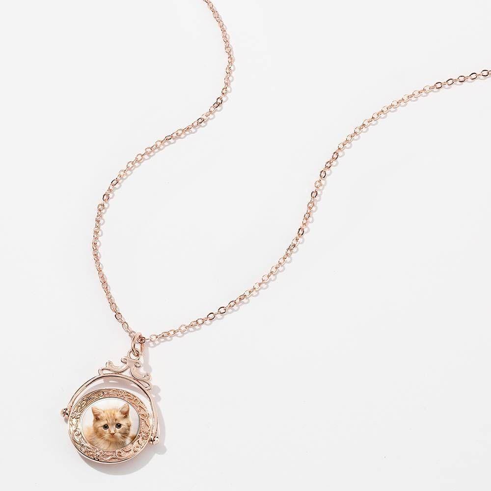 Vintage Embossed Mirror Photo Necklace Rose Gold Plated - yournamenecklace