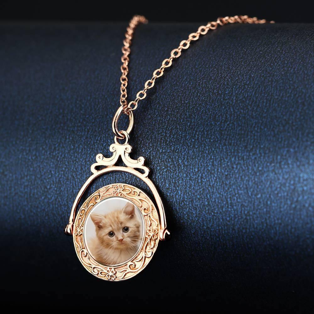 Vintage Embossed Mirror Photo Necklace Rose Gold Plated - yournamenecklace