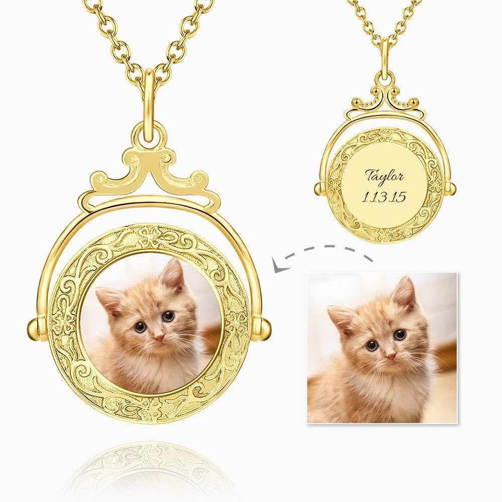 Vintage Embossed Mirror Photo Necklace 14k Gold Plated