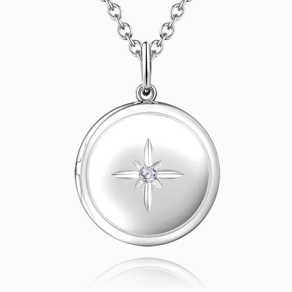 Star Printing Photo Locket Necklace Platinum Plated - yournamenecklace