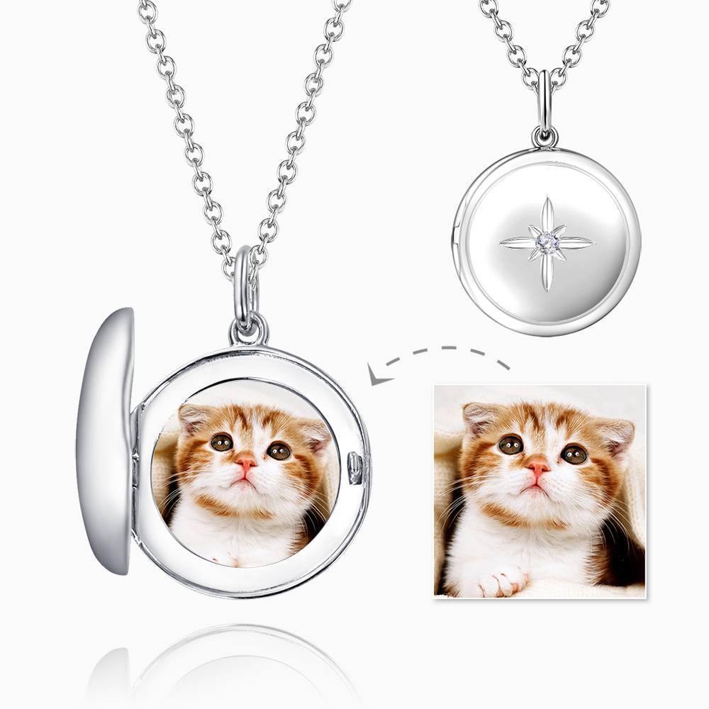 Star Printing Photo Locket Necklace Platinum Plated - yournamenecklace