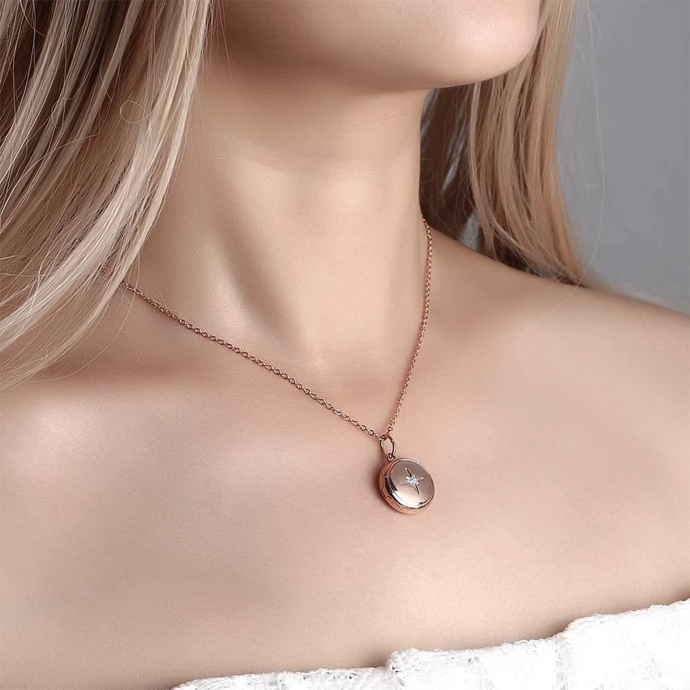 Star Printing Photo Locket Necklace Rose Gold Plated - yournamenecklace