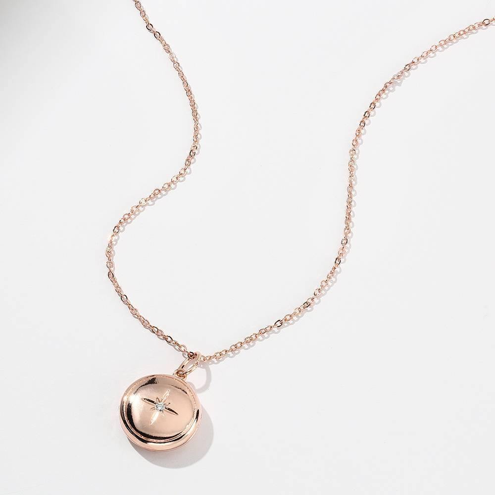 Star Printing Photo Locket Necklace Rose Gold Plated - yournamenecklace